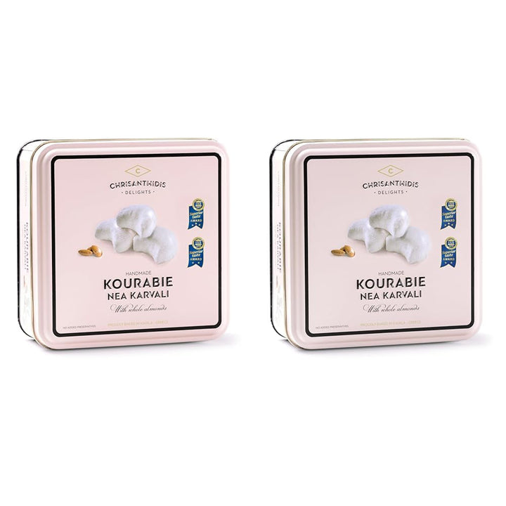Chrisanthidis Delights Kourabie tradițională grecească cu unt și migdale în cutie metalică 450g