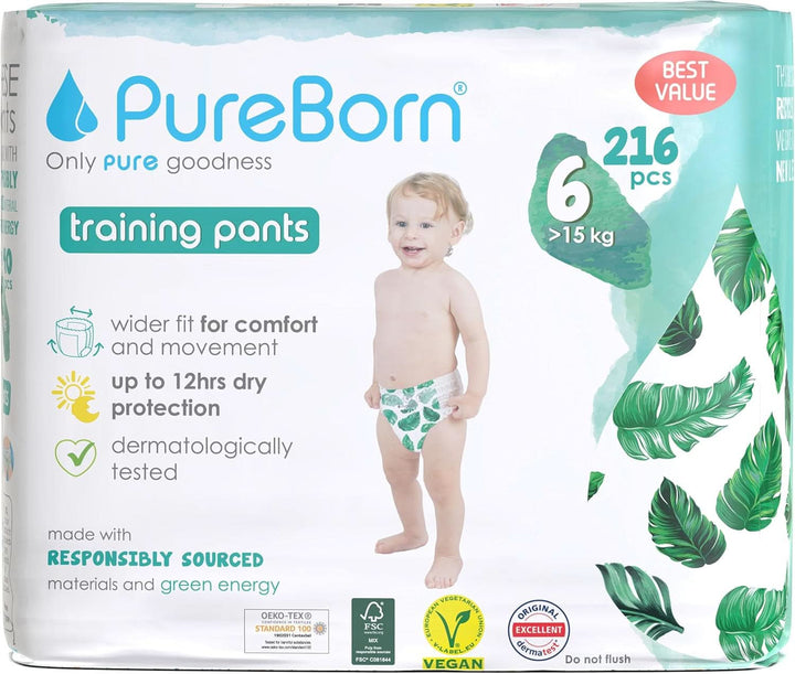 Pureborn Baby Premium Windeln Pants, Höschenwindeln, Größe 7 (17+ Kg), 16 Stück, Optimaler Schutz Für Tag Und Nacht, Dermatologisch Getestet, Ultraweich, Hautfreundlich