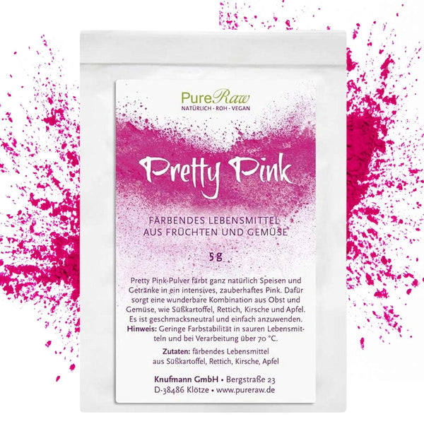 Pretty Pink Natürliche Lebensmittelfarbe Pulver Rosa (Roh Vegan) Pastell Rose Bis Intensiv Rosa-Rot - Essbare Farbe Für Lebensmittel Aus Früchten Und Gemüse - Natural Food Coloring | Pureraw 5G