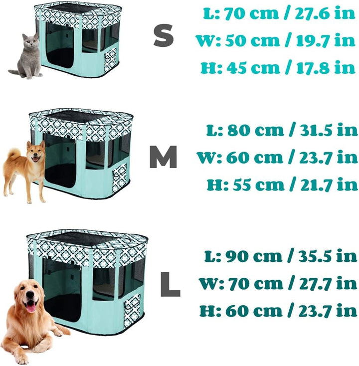 Floving portabil casă pentru câini gard pentru animale de companie pliabil țarc de joacă dreptunghiular cameră de livrare pat pentru pisici peșteră pisică colibă pentru căței casă cuști cort închis pentru animale de companie (M/80 * 60Cm, Albastru Mentă)