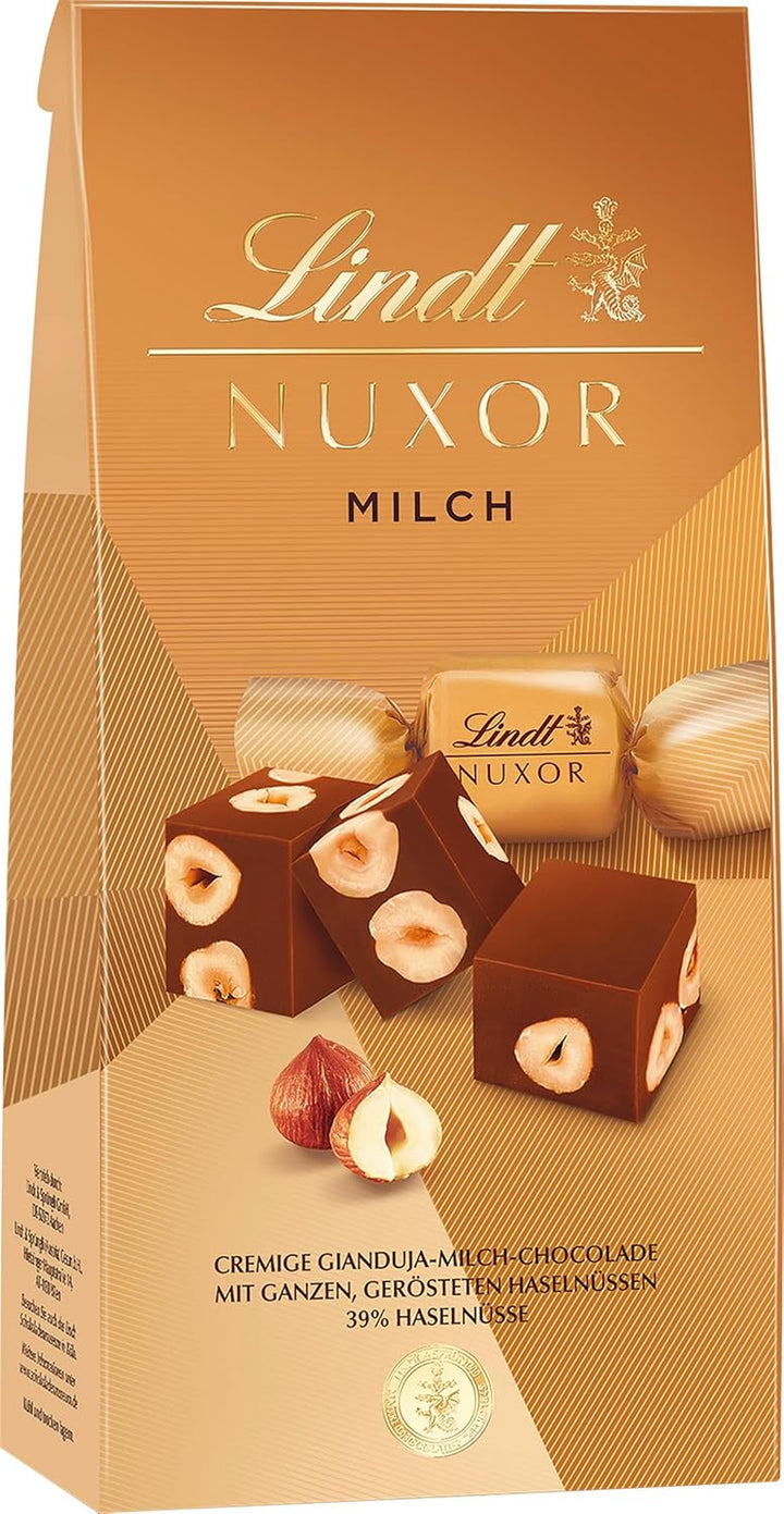 Lindt Schokolade NUXOR Milch | 103 G Beutel | Cremige Gianduja Milch-Schokolade Mit Ganzen, Gerösteten Haselnüssen | Pralinen-Geschenk | Schokoladengeschenk