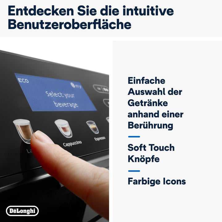 De'Longhi Eletta Evo ECAM 46.860.B Espressor complet automat cu sistem Latte Crema Milk, Cappuccino și Espresso prin apăsarea unui buton, afișaj LCD și butoane senzoriale, negru