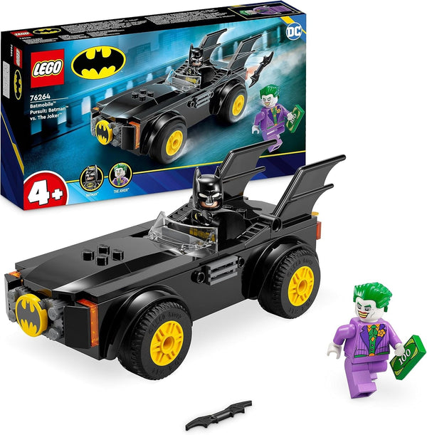 LEGO 76264 DC Chase in Batmobil: Batman Vs. Joker set de mașini de jucărie, Set de pornire pentru supereroi cu 2 minifigurine, Jucărie pentru copii preșcolari, băieți, fete cu vârsta peste 4 ani, Rapid de asamblat