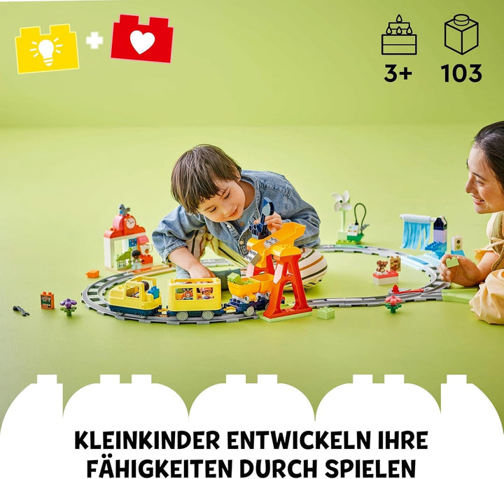 LEGO DUPLO Town Large Interactive Railway, jucărie de construcție pentru copii mici de la 3 ani, locomotivă Push & Go cu lumini și sunete, piese pentru șine, jucărie educativă pentru preșcolari 10428