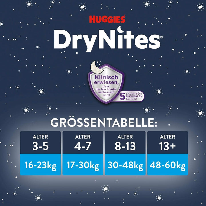 Huggies Drynites Nachtwindeln, Für Mädchen 8-13 Jahre (30-48 Kg), Hochabsorbierende Bei Bettnässen, 9 Stück (1Er Pack) Windel-Pants