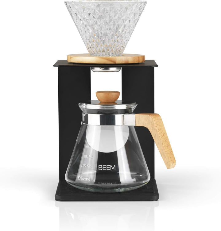 Set cafetieră BEEM Pour Over - 4 cești | Filtru permanent din oțel inoxidabil (mărimea 2), carafă din sticlă de 0,5 l, bază din beton | Preparare manuală a cafelei pentru o aromă deosebit de delicată de cafea