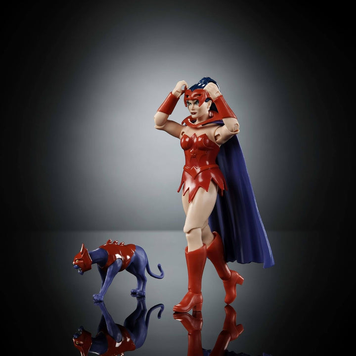 Masters of the Universe Origins Action Figure Catra din colecția de desene animate, aprox. 14 cm înălțime, eroină din serialul TV din anii 1980, prințesa puterii, design detaliat și accesoriu pentru pisică, JBM84