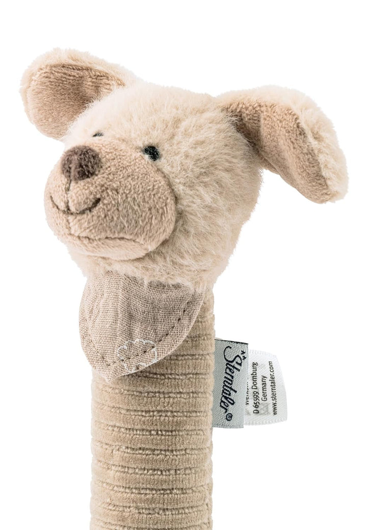 Sterntaler Baby squeaker câine Lucky - Jucărie pentru copii din material moale pufos cu cordon - Jucărie de prindere pentru copii - Primele încercări de prindere și joc, gri-bej Jucarii Bebe Naty Shop