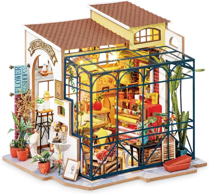 Robotime DG145 Rolife Emily's Flower Shop Miniature Doll's House Fabricat din lemn, metal, tesatura si carton, Dimensiuni: 22 X 15 X 17 Cm,