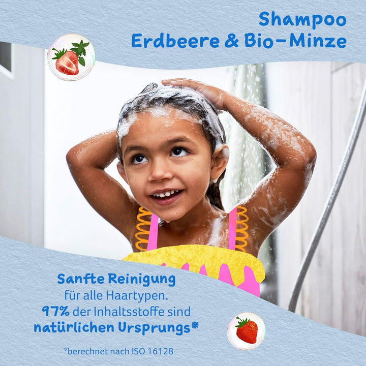 Șampon pentru copii Childs Farm 250 ml | Căpșuni și mentă organică | Toate tipurile de păr | Demontează și hrănește | Potrivit pentru pielea uscată, sensibilă și predispusă la neurodermatită