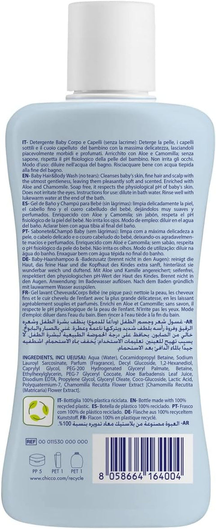 CHICCO NATURAL SENSATION - SET 2: 1 ȘAMPON ȘI BAIE - FĂRĂ USCARE 200 ML, 1 CREMĂ DE SCHIMBARE 4ÎN1 100 ML