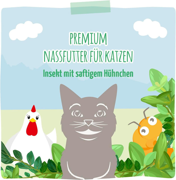 Mjamjam - Hrană umedă premium pentru pisici - Insect cu pui suculent, pachet de 6 (6 X 400 G), fără cereale cu proteine de insecte