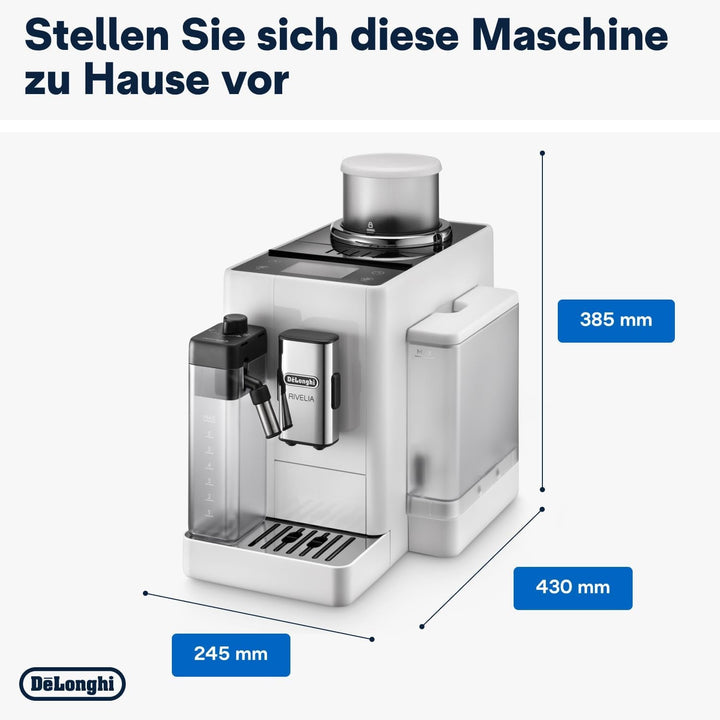 De'Longhi Rivelia EXAM440.55.W Aparat de cafea complet automat Cu sistem de lapte Lattecrema, container de boabe interschimbabil, 16 băuturi de cafea și lapte la apăsarea unui buton, funcție extra shot, ecran tactil de 3,5", alb