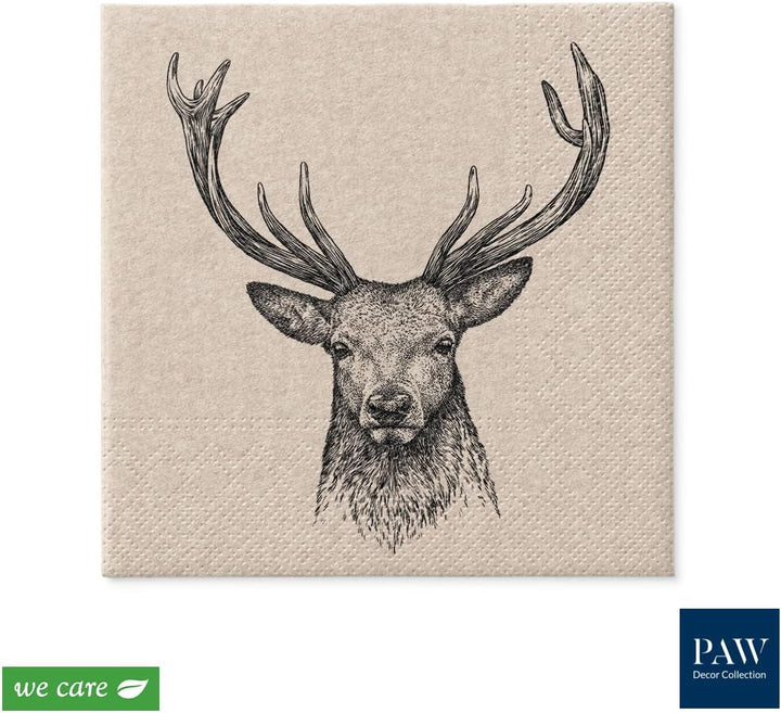 Collezione di decorazioni per zampe x collezione di decorazioni per zampe CM Caricci di carta con 3 strati. 20 pezzi. Stampato con colori basati sull'acqua. Decorazioni da tavolo. Nature, HIRSC, Paw_022022, cervo, 33 x 33 cm (pacchetto con 3)