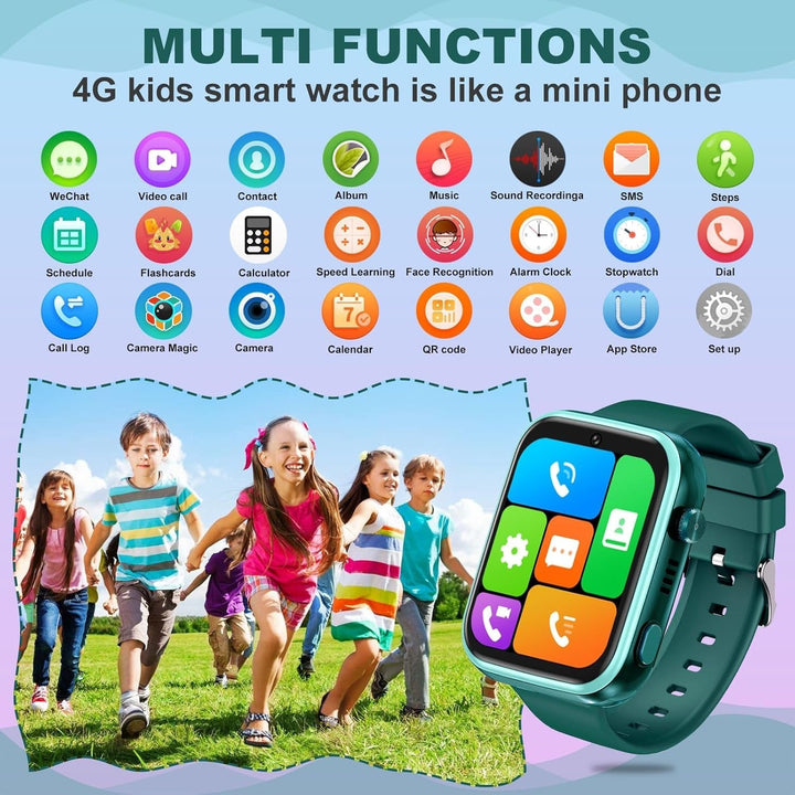 4G smartwatch pentru copii, GPS tracker, mai multe stiluri de desktop pentru a alege de la, apeluri bidirecționale, competență imagine, SOS, Wi-Fi, touchscreen rezistent la apă pentru 4-12 băieți și fete (T45 Green)