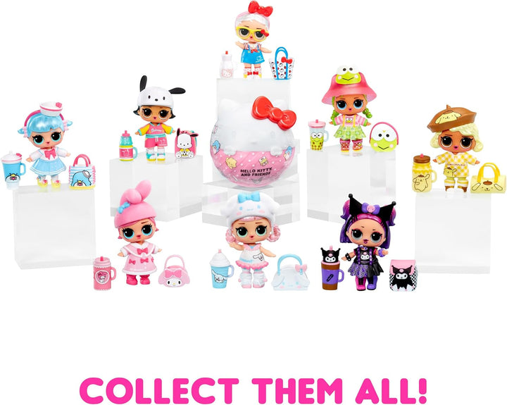 L.O.L. Surpriză! Loves Hello Kitty and Friends - 1 păpușă cu 7 surprize, Selecție aleatorie, 8 tots de colecționat, Cadou pentru copii cu vârsta peste 4 ani, Roz