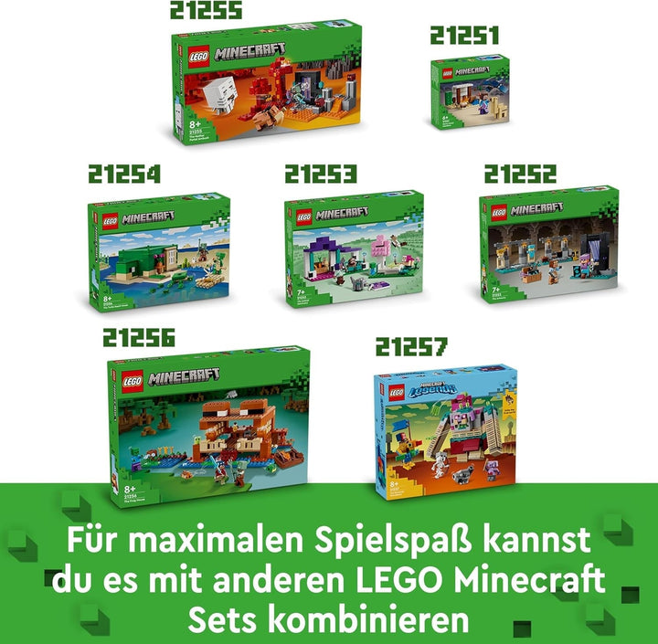 LEGO Minecraft The Frog House, casă de jucărie cu figuri, inclusiv zombie, slime și om înecat, plus accesorii precum barcă de jucărie și banc de lucru, cadou pentru băieți și fete de la 8 ani 21256