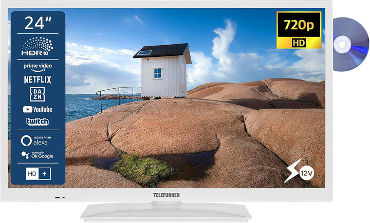 TELEFUNKEN XH24SN550MVD 24 Zoll Fernseher/Smart TV (HD Ready, HDR, Triple-Tuner, 12 Volt, Dvd-Player) - 6 Monate HD+ Inklusive [2023], Schwarz