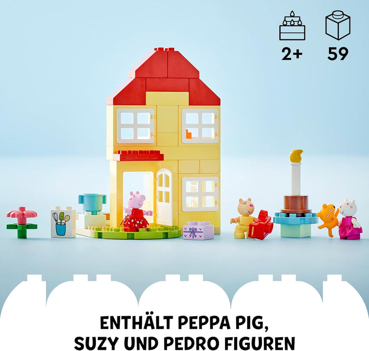 LEGO DUPLO Peppa's Birthday House: Jucărie creativă cu 3 figuri, casă de jucărie de construit și reconstruit pentru copii de la 2 ani, băieți și fete, promovează dexteritatea 10433