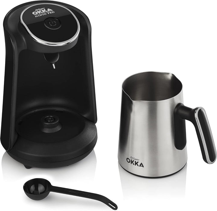 Cafetieră turcească Arzum OKKA Minio, aparat Mocha, 1-4 căni, cană din oțel inoxidabil de 300 ml, protecție la preaplin, sistem inteligent de preparare, cană lavabilă, 480 W, crom