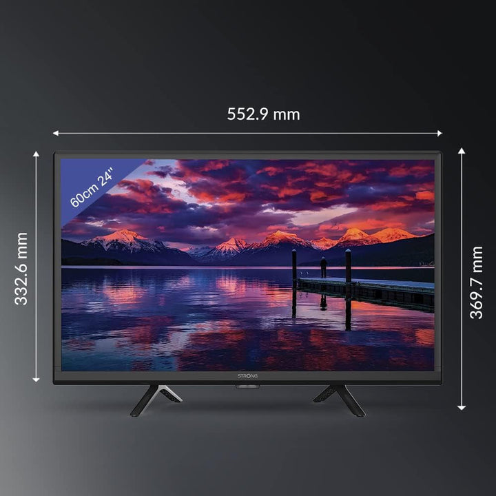 STRONG - 24 Zoll (60 Cm) HD Fernseher SRT24HE4023 - 12V Fernseher Ideal Für Wohnwagen, Wohnmobil - Triple-Tuner - 2 Hdmi-Anschlüsse (1 ARC), 1 Usb-Port, Mini-Av, Antennen-/Sat-Anschluss - Schwarz