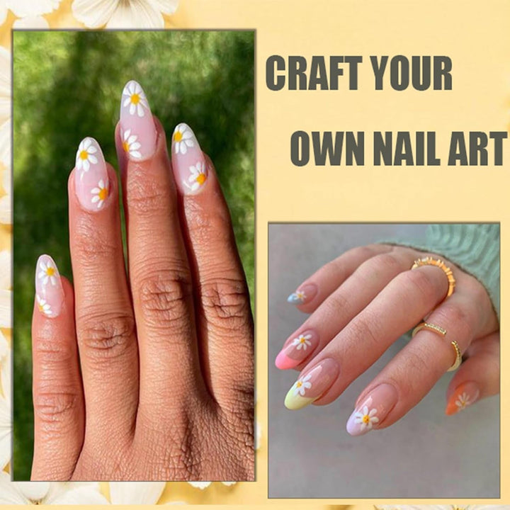 12 foi autoadezive pentru unghii cu efect 3D, întărire UV pentru autocolante de unghii cu flori de lungă durată, autocolante pentru unghii cu margarete galbene și albe