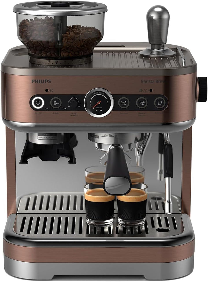 Espressor semiautomat Philips Barista Brew - Espresso simplu și dublu + buton Americano, recipient dublu pentru boabe de cafea de 280 g, ghidare intuitivă, tamper calibrat (PSA3228/41)