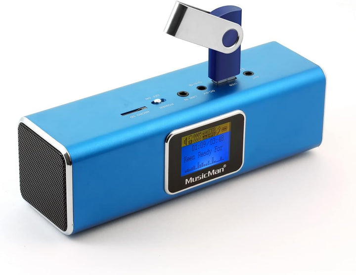 Musicman MA Soundstation Difuzor portabil - Sunet stereo - Radio Fm, Mp3 player, USB, AUX / line-in, slot pentru card micro SD - 6 ore timp de redare - Ideal pentru călătorii (negru)