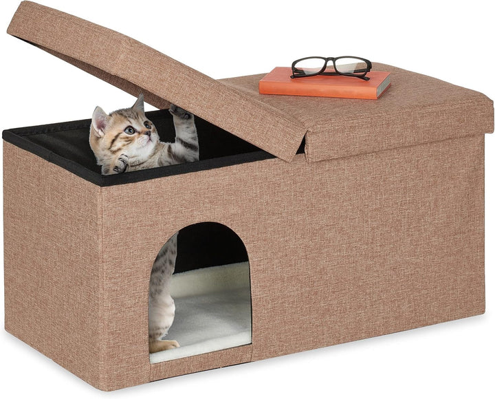 Relaxdays Peșteră Pliabilă pentru Pisici, Bancă Rezistentă, Mobilier de Interior pentru Pisici, Ascunziș pentru Animale de Companie, ÎxLxA: 38,5 x 74,5 x 37 cm, Bej, 1 Bucată