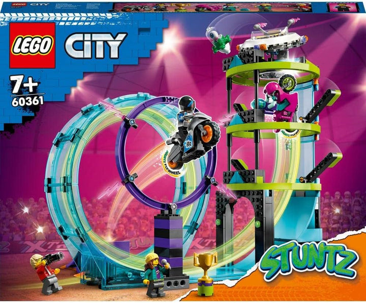 LEGO 60361 City Stuntz Ultimate Stunt Rider Challenge, cascadorii 3In1 pentru 1 sau 2 jucători, cu 2 motociclete de jucărie cu volan pentru copii, set 2023