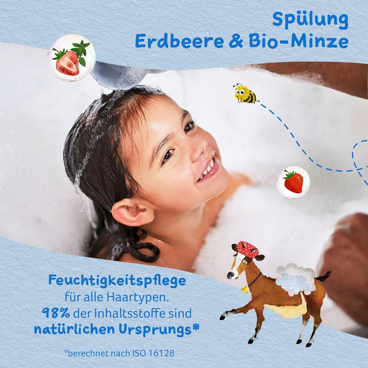 Balsam Childs Farm pentru copii 250 ml | Căpșuni și mentă organică | Toate tipurile de păr | Hrănește și hrănește | Potrivit pentru pielea uscată, sensibilă și predispusă la neurodermatită