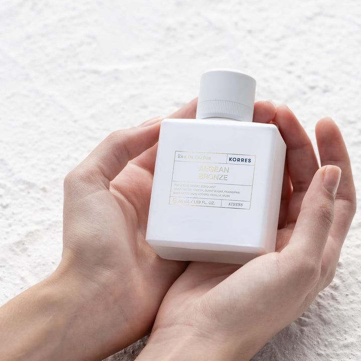 KORRES Aegean Bronze Apă de Parfum pentru femei, parfum cald de chihlimbar și vară, cu bergamotă, vanilie și zahăr ars, de lungă durată și vegan, 50 ml