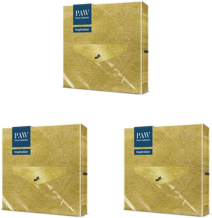 PAW - Șervețele 3 straturi (33 X 33 Cm) I 20 bucăți I Perfect pentru zile de naștere, petreceri, nunți, comuniuni și sărbători I Șervețele de hârtie colorate - ocazii speciale, ornamente I Inspiration Classic (Gold)