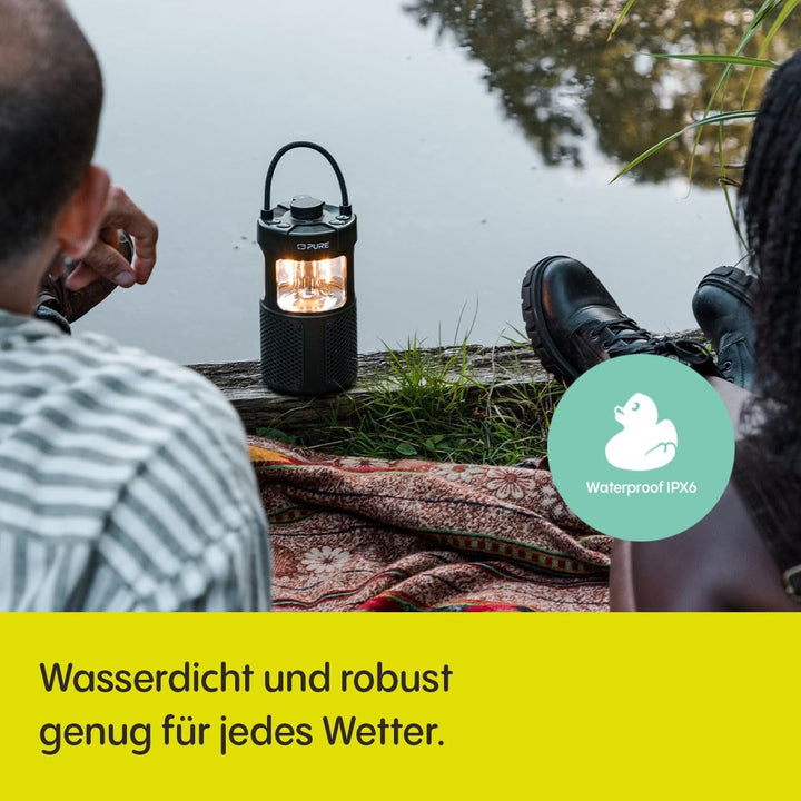 Difuzor de exterior Pure Woodland Glow cu lampă cu leduri (Bluetooth 5.3, sunet 360°, IPX6, portabil, baterie 14H - perfect pentru grădină și camping) Verde