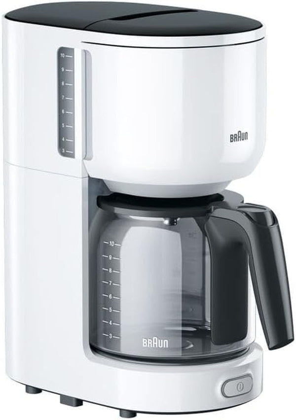 Espressor Braun Purease KF 3100 WH – Espressor cu filtru și carafă de sticlă pentru 10 cești de cafea, Espressor pentru o aromă unică, 1000 wați, Alb