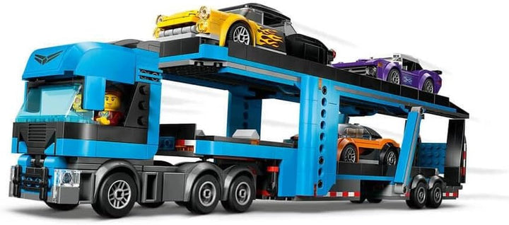 LEGO City Car Transporter cu mașină sport, set de 4 mașini de jucărie pentru băieți și fete de la 7 ani, cadou de Crăciun sau aniversare, 4 minifigurine pentru jocuri de rol 60408