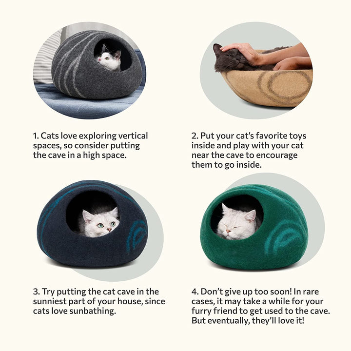 MEOWFIA Pat pentru Pisici Peșteră – Paturi ecologice din lână 100% Merino pentru pisici și pisoi