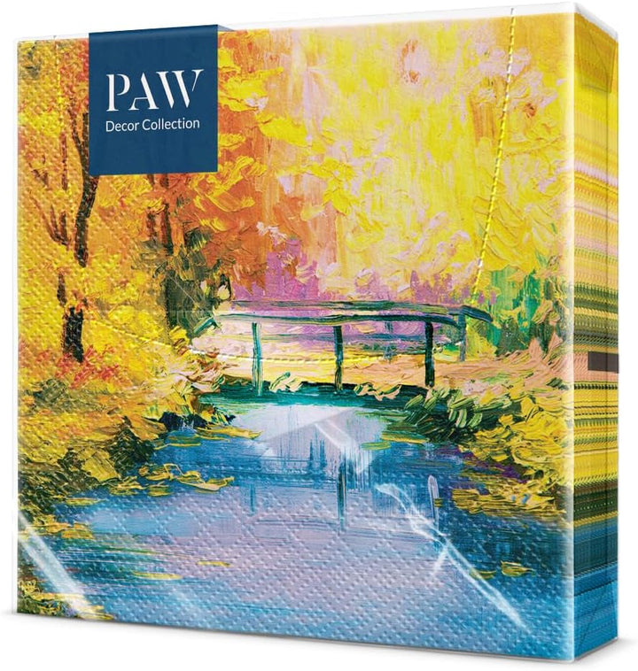 PAW - Șervețele 3 straturi (33 X 33 Cm) I 20 bucăți I Perfect pentru zile de naștere, petreceri, întâlniri I Decorațiuni de toamnă pentru masă I Șervețele de hârtie colorate - frunze de toamnă de umbrelă I Frunze de umbrelă