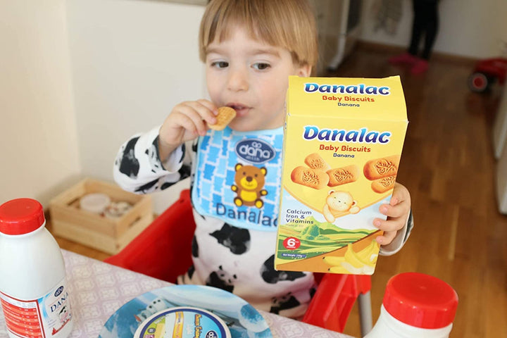 DANALAC Babykekse 120G Kombi-Snack-Pack - 2 Banane, 2 Kakao, 2 Natural Plain - Snacks Und Nahrung Für Kleinkinder Ab 6 Monaten Mit Kalzium, Eisen Und Vitaminen