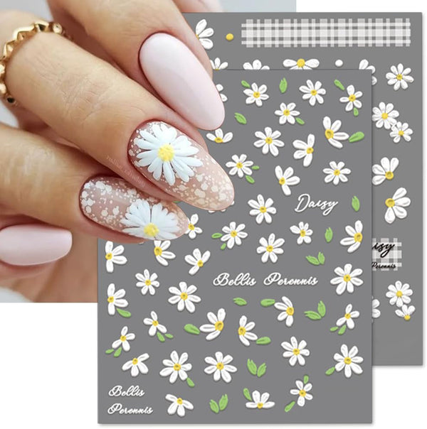 5D în relief alb margarete autocolante unghii flori autocolante unghii flori folie autoadezive autocolante unghii arta autocolante unghii margarete decorare unghii accesorii design flori autocolante unghii arta