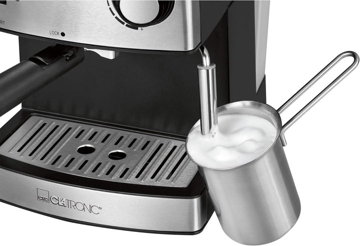 Espressor Clatronic® | Espressor mic de cafea | Presiune pompă 15 bari | Rezervor de apă transparent de 1,6 litri (detașabil) | 2 duze din oțel inoxidabil cu funcții de spumare și apă caldă | 850 wați | ES 3643