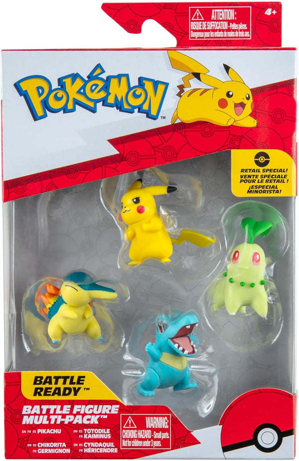 Pokémon PKW2578 - Battle Figure Multipack - pachet de 4 cu Pikachu, Endivie, Karnimani, Feurigel, figuri detaliate oficiale, 5 cm fiecare