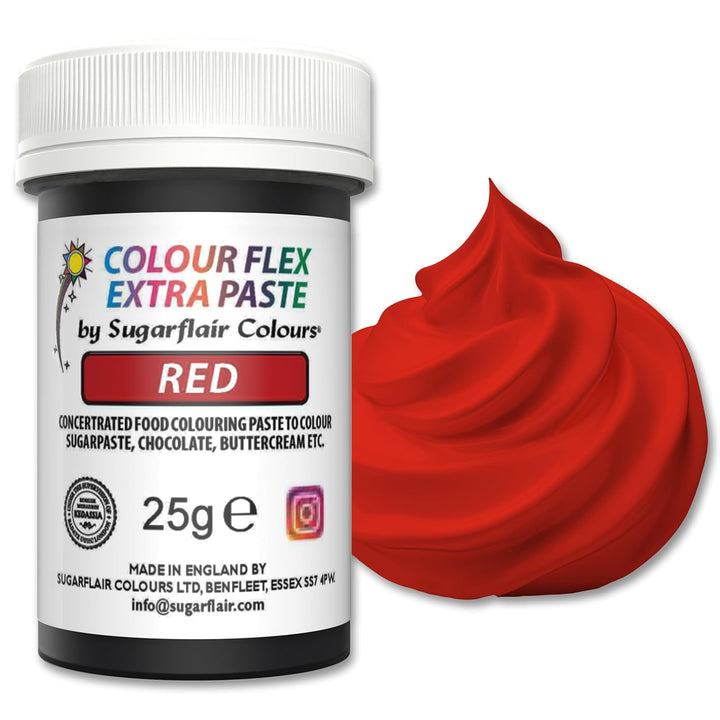 Sugarflair Colourflex Extra Paste Lebensmittelfarbe Paste Red - Essbare Lebensmittel Farbe Für Buttercreme, Schokolade, Zuckerpaste, Zuckerguss, Fondant, Kuchenmischungen, Teig Und Mehr - 25G