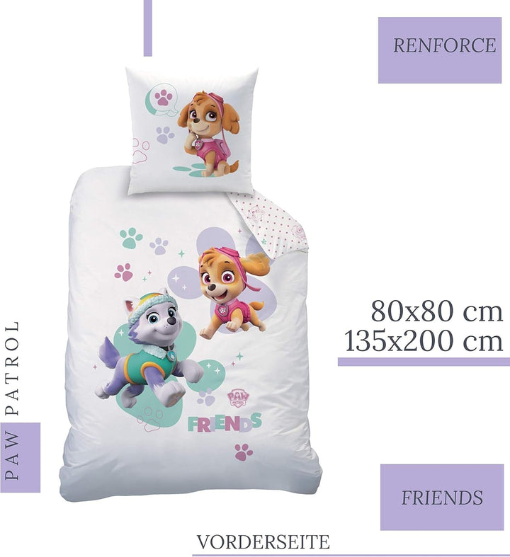 Paw Patrol Bettwäsche 2-Teilig Für Mädchen Skye & Everest – Für Kinder – 1 Kissenbezug 80 X 80 Cm + 1 Bettbezug 135 X 200 Cm – 100% Baumwolle