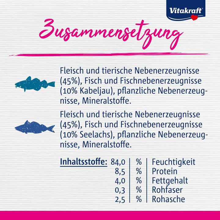 Vitakraft Poésie Délice, Fish Selection, hrană umedă pentru pisici, hrană umedă pentru pisici în sos, cu pollock, cu cod, fără adaos de zahăr și cereale (1 pachet de 6X 85G)
