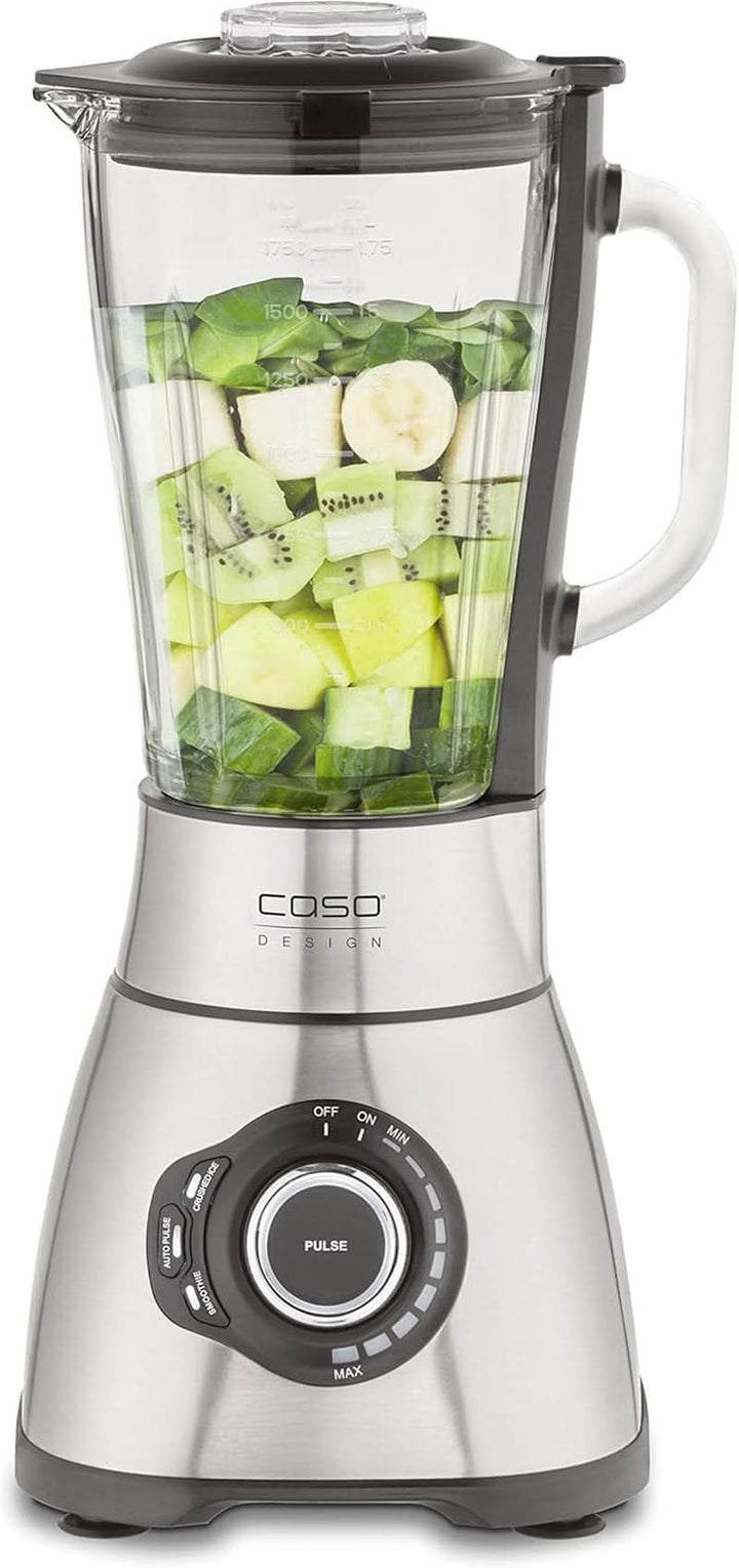 CASO B 1800 Powerblender-Set - Standmixer, 28.000 U/Min, Glasbehälter 1,75 L, Inkl. Trinkflasche Und Zerkleiner, Mixer Testsieger Mit Sehr Gut, Edelstahl