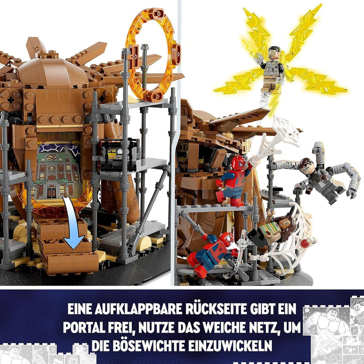 LEGO 76261 Marvel Spider-Man's Big Showdown, Spider-Man: No Way Home set cu 3 minifigurine Peter Parker plus Green Goblin, Electro, Sandman, Ned, Doctor Strange și MJ, model de colecție