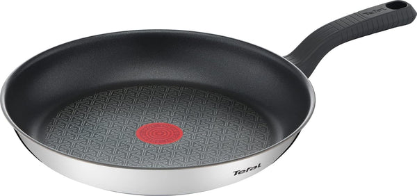 Tefal Comfort Max 26 Cm Bratpfanne, Premium Edelstahl, Thermo-Spot Temperaturanzeige, Antihaftbeschichtung, Induktion G7260544, Schwarz, Silber