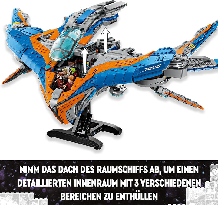 LEGO Marvel Guardians of the Galaxy: The Milano, model construibil de navă spațială cu 4 minifigurine de supereroi, Avengers Flyer pentru aventuri spațiale, cadou pentru băieți și fete 76286