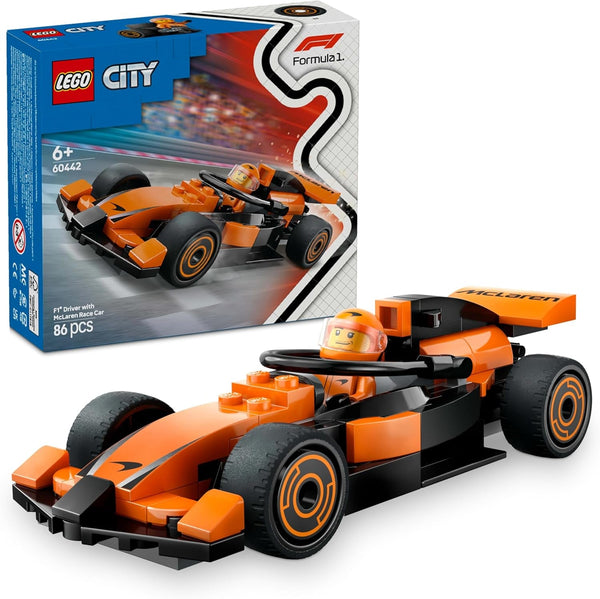 LEGO City F1 Racer cu mașină de curse Mclaren - Model de jucărie Formula 1 cu mașină de curse și minifigurină - cadou mic pentru băieți și fete de la 6 ani sau fani ai sporturilor cu motor 60442